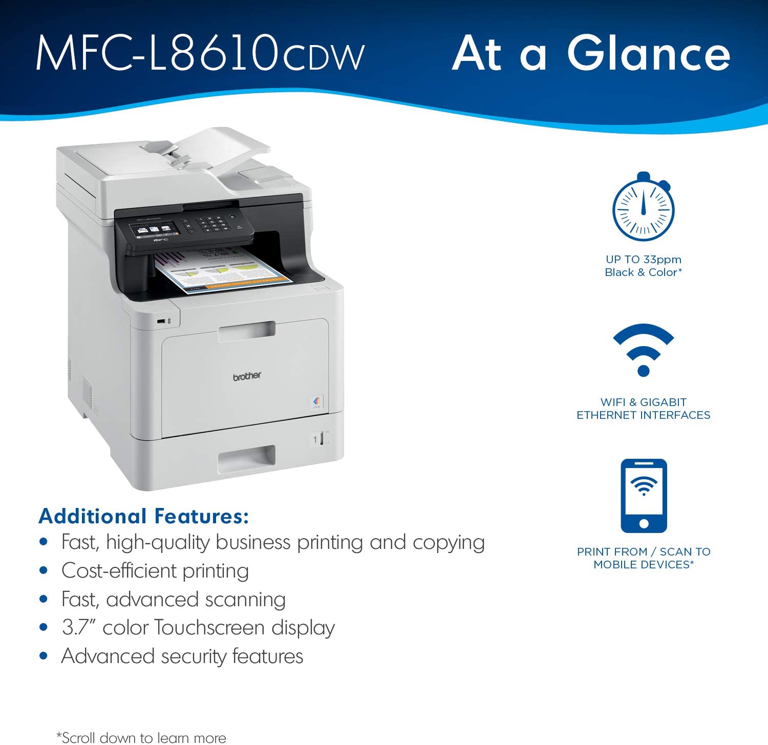 Brother Color Laser, Multifunction, All-in-One Printer, MFC-L8610CDW, Wireless Networking, Automatic Duplex Printing, Mobile Printing and Scanning,  Dash Replenishment Ready - Image 3